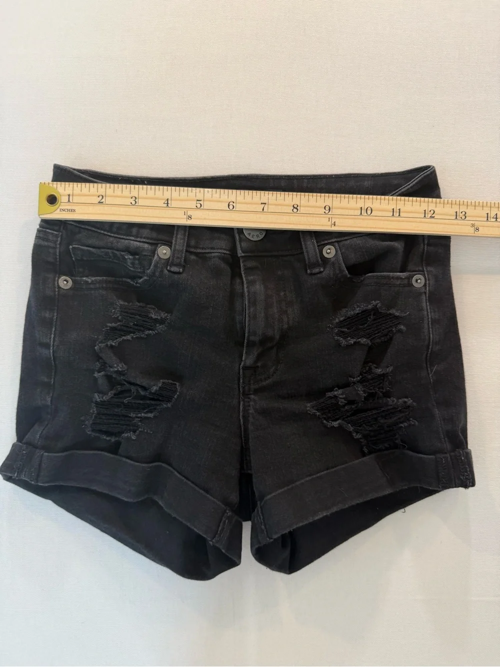 Aeropostale Black Distressed Cuffed Denim Shorts